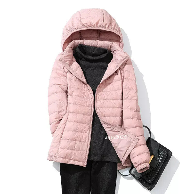 Women Winter Packable Ultralight Down Hooded Jacket Puffer Parka Coats Warm Sz 8