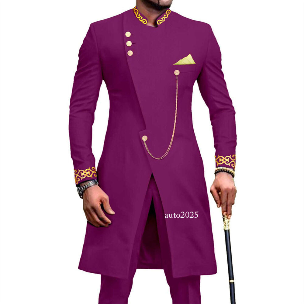 Men's Embroidery African Suits Partt Jacket and Pants 2 Piece Set Formal Outfits 12