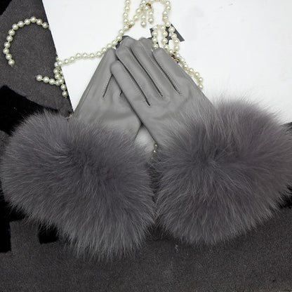 Real Sheepskin Fur Gloves Women's Leather Glove Warm Style Fluffy Fur Oversized 30
