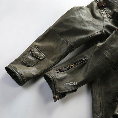 Hooded Hunting Suit Genuine Leather Suit Mens Military Green Goat Leather Jacket 17