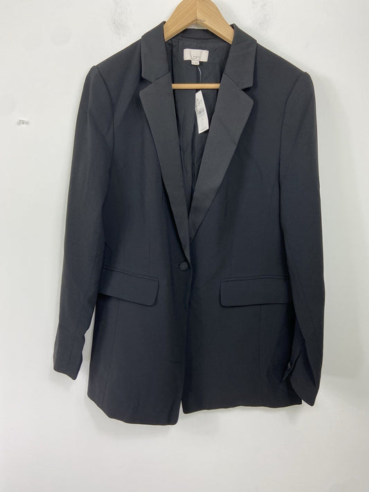 NEW ANN TAYLOR LOFT BLACK SATIN & Crepe RELAXED BLAZER JACKET Size 12 1