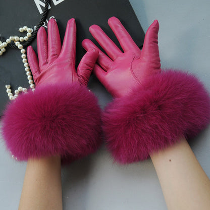 Real Sheepskin Fur Gloves Women's Leather Glove Warm Style Fluffy Fur Oversized 33