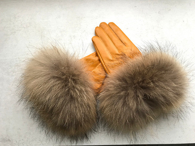 Real Sheepskin Fur Gloves Women's Leather Glove Warm Style Fluffy Fur Oversized 59