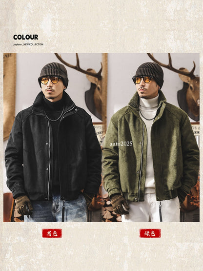 Retro Thicken Leather Cotton Coat Mens Winter Warm Cotton Jacket Suede Zip Coat 6