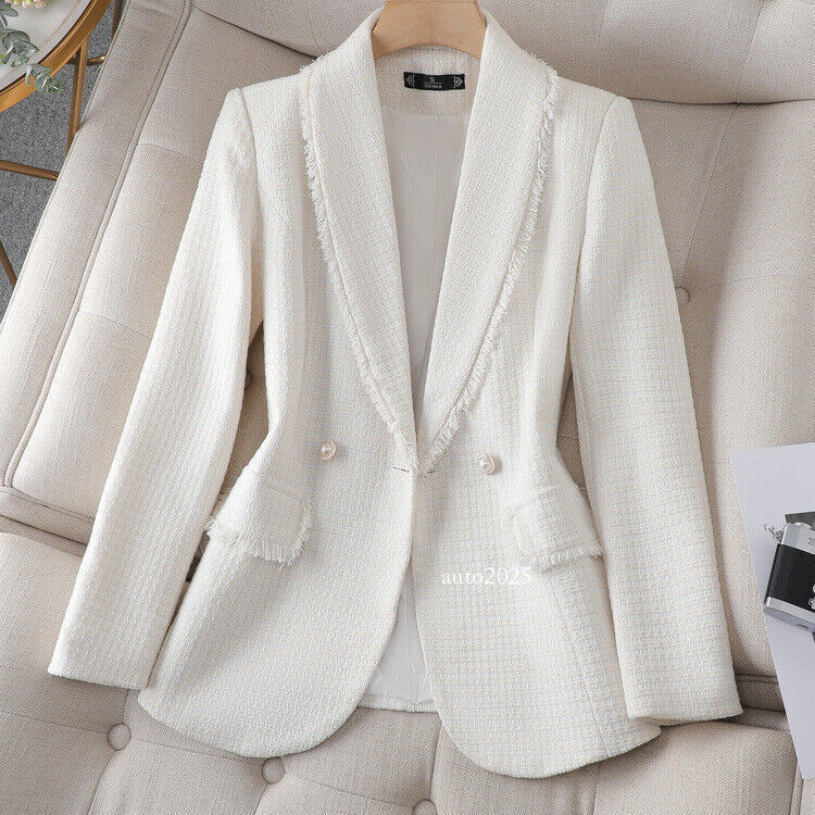 Women's New Suit Jacket One Button Slim Fit OL Business Short Jacket Tweed Coat 2