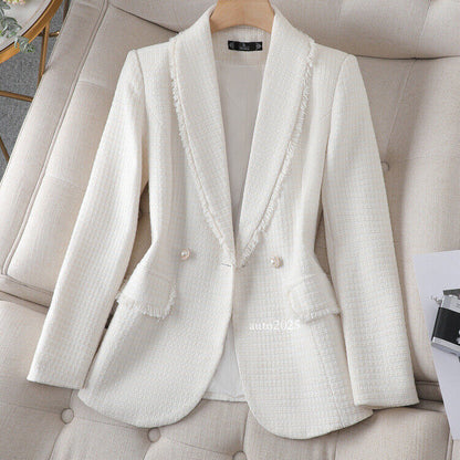 Women's New Suit Jacket One Button Slim Fit OL Business Short Jacket Tweed Coat 2