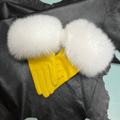 Real Sheepskin Fur Gloves Women's Leather Glove Warm Style Fluffy Fur Oversized 48