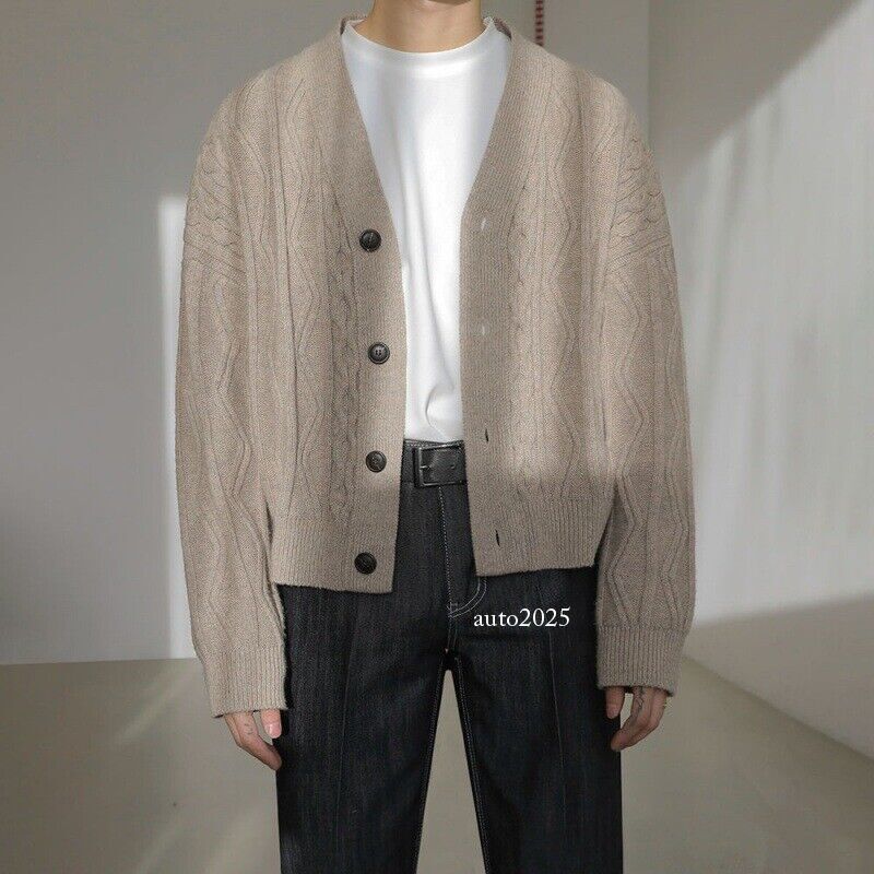 Retro Style V Neck Mens Loose Fit Knitwear Cardigan Sweater Coat Spring Outwears 2