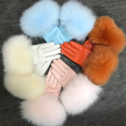 Real Sheepskin Fur Gloves Women's Leather Glove Warm Style Fluffy Fur Oversized 1