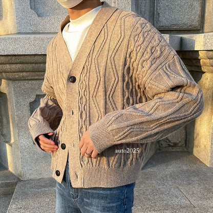 Retro Style V Neck Mens Loose Fit Knitwear Cardigan Sweater Coat Spring Outwears 13