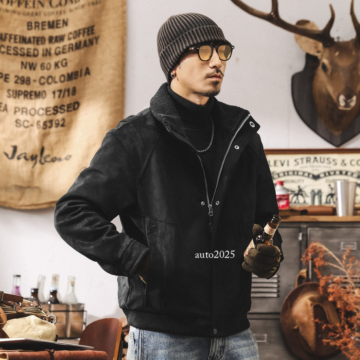 Retro Thicken Leather Cotton Coat Mens Winter Warm Cotton Jacket Suede Zip Coat 19