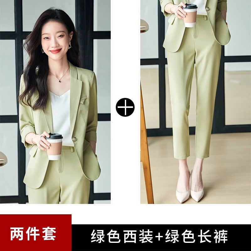 Womens Suits Jacket Pants 3/4 Sleeve Blazer One Button Business Thin Coat Ladies 26