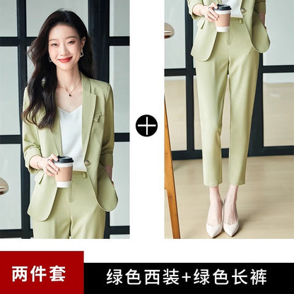 Womens Suits Jacket Pants 3/4 Sleeve Blazer One Button Business Thin Coat Ladies 26