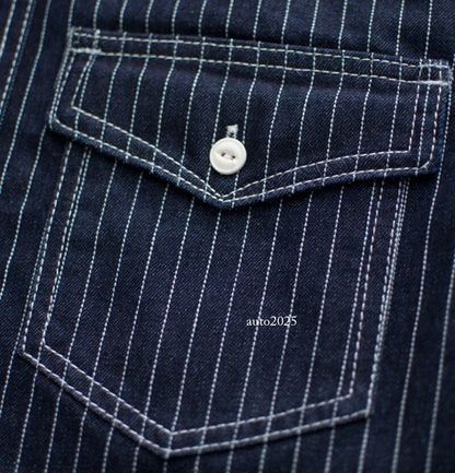 WESTERN SHIRTS Men's Work Shirt Denim Shirt Stripe Shirt Vintage Casual Coat 13
