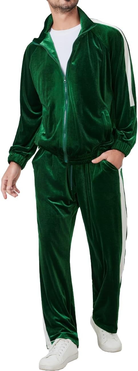 Men Velour Tracksuit 2 Piece Full Zip Casual Jogging Suit Jacket Pants - Variants 1-5 1
