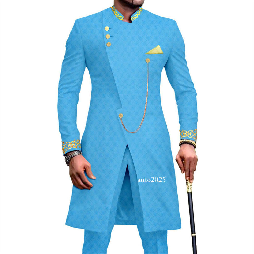 Men's Embroidery African Suits Partt Jacket and Pants 2 Piece Set Formal Outfits 13