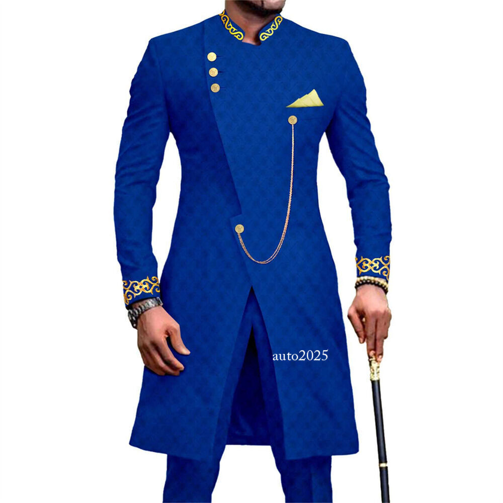 Men's Embroidery African Suits Partt Jacket and Pants 2 Piece Set Formal Outfits 10