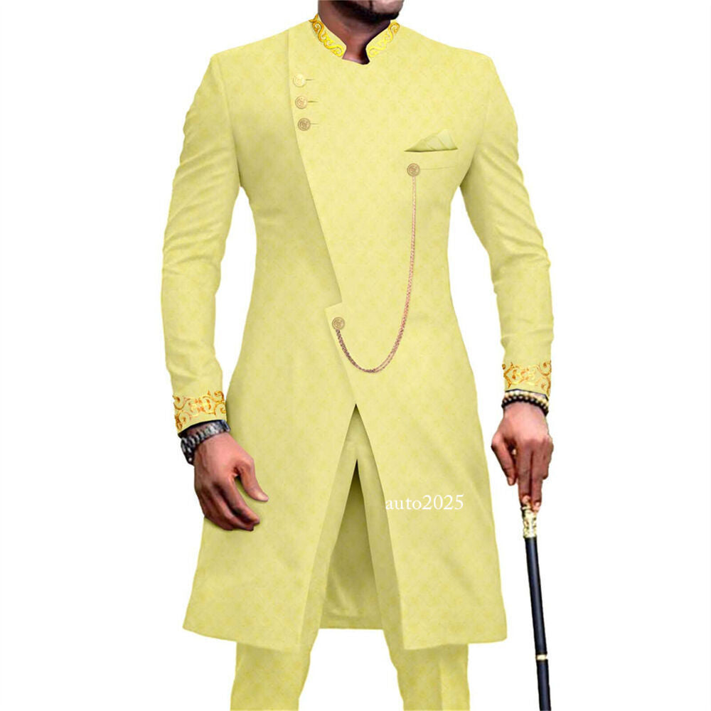 Men's Embroidery African Suits Partt Jacket and Pants 2 Piece Set Formal Outfits 7