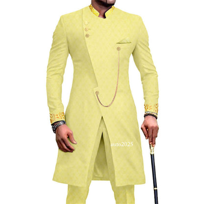 Men's Embroidery African Suits Partt Jacket and Pants 2 Piece Set Formal Outfits 7