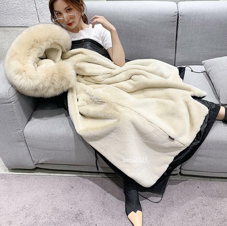 Women Winter Parka Rabbit Fur Lined Big Fox Fur Hooded Outwear Snow Jacket Warm 6