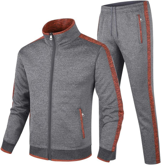 Men Tracksuit Full Zip Long Sleeve Athletic Sweatsuit Jogging Jacket Pants - Variants 1-5 1