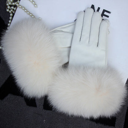 Real Sheepskin Fur Gloves Women's Leather Glove Warm Style Fluffy Fur Oversized 38