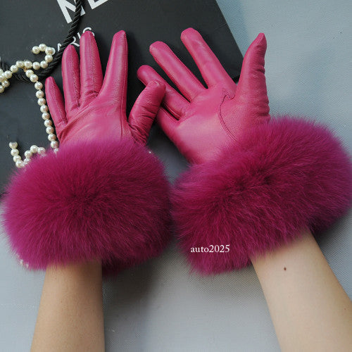 Real Sheepskin Fur Gloves Women's Leather Glove Warm Style Fluffy Fur Oversized 16