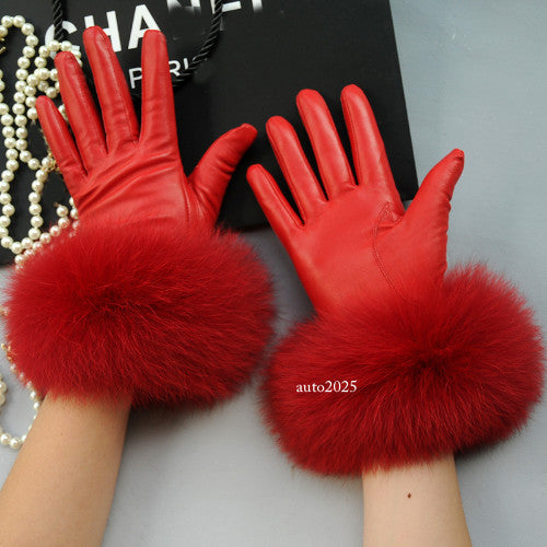 Real Sheepskin Fur Gloves Women's Leather Glove Warm Style Fluffy Fur Oversized 10