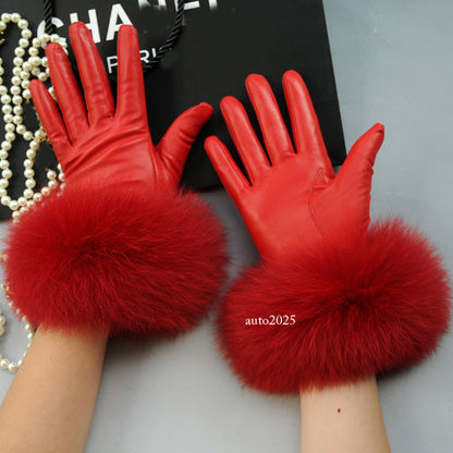 Real Sheepskin Fur Gloves Women's Leather Glove Warm Style Fluffy Fur Oversized 10
