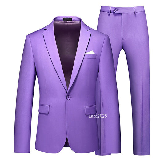 Men's Suit Two-piece One-button Solid Color Hollow Coat+pants Business Jacket 1