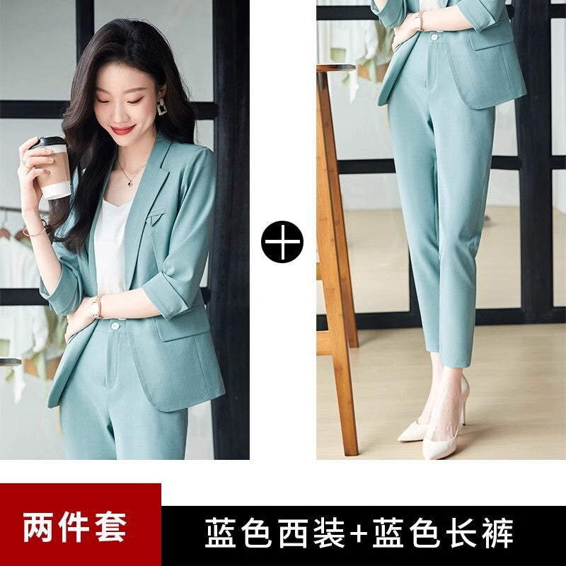 Womens Suits Jacket Pants 3/4 Sleeve Blazer One Button Business Thin Coat Ladies 29