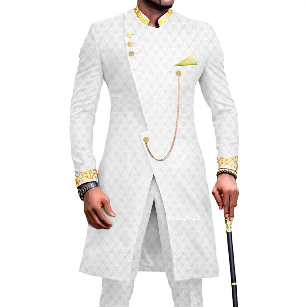 Men's Embroidery African Suits Partt Jacket and Pants 2 Piece Set Formal Outfits 2
