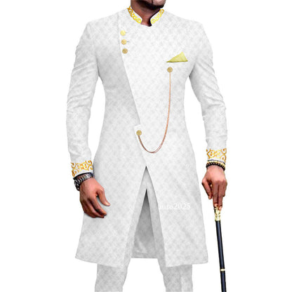 Men's Embroidery African Suits Partt Jacket and Pants 2 Piece Set Formal Outfits 2