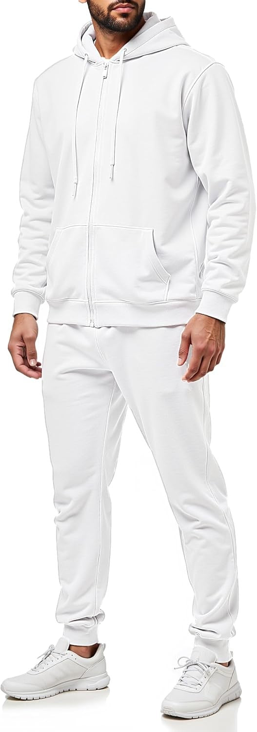 Men's Full Zip Hoodie & Jogger Pants 2 Piece Tracksuit Set Athletic Casual 1