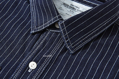 WESTERN SHIRTS Men's Work Shirt Denim Shirt Stripe Shirt Vintage Casual Coat 7