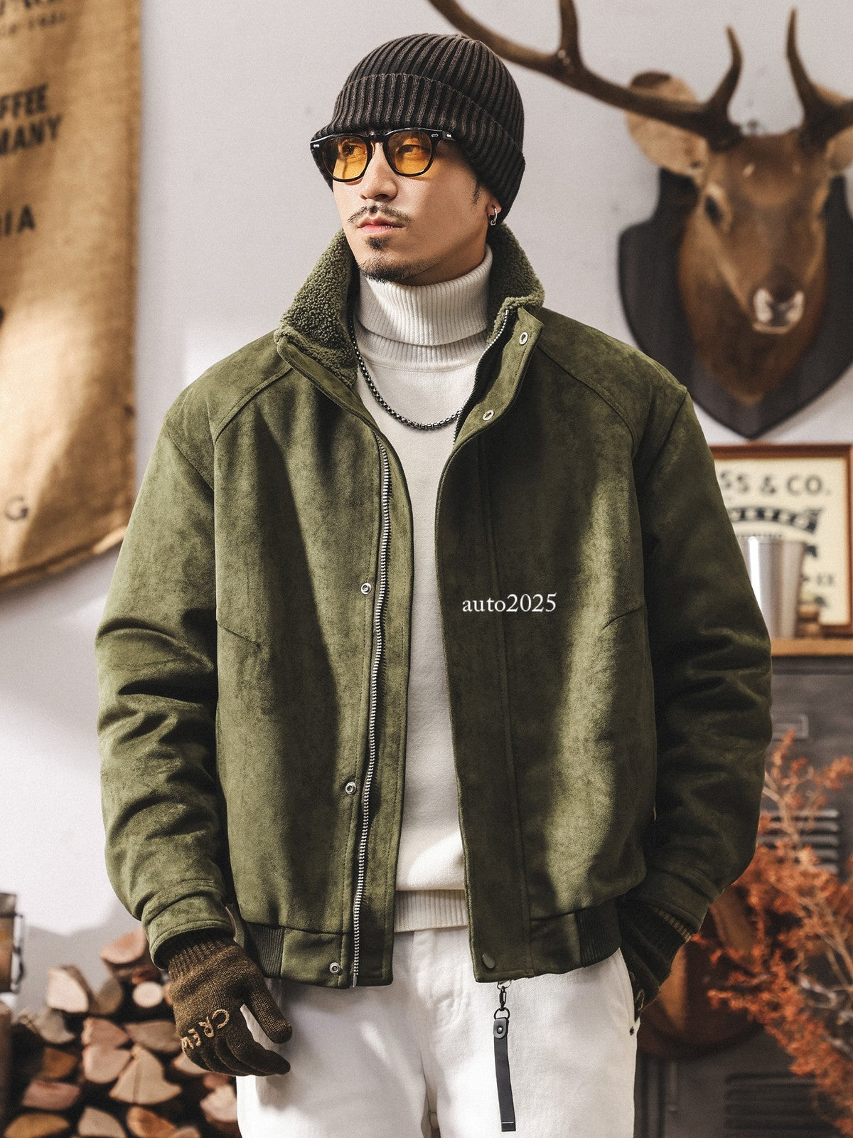 Retro Thicken Leather Cotton Coat Mens Winter Warm Cotton Jacket Suede Zip Coat 2