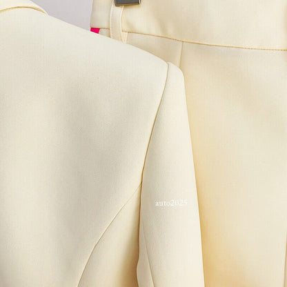 Designer Women Hot Pink Light Beige Blazer Flare Trousers Suit Occident Pants C 4