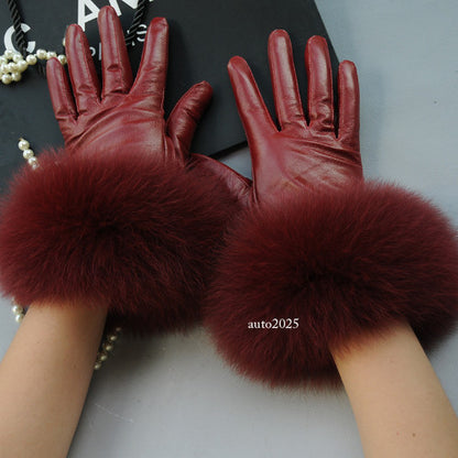 Real Sheepskin Fur Gloves Women's Leather Glove Warm Style Fluffy Fur Oversized 18