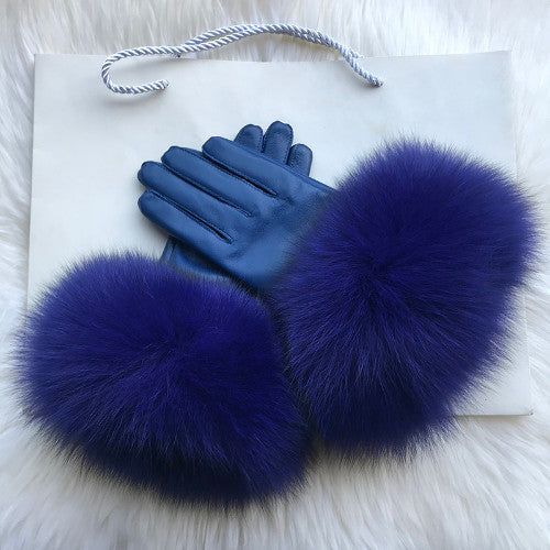 Real Sheepskin Fur Gloves Women's Leather Glove Warm Style Fluffy Fur Oversized 52