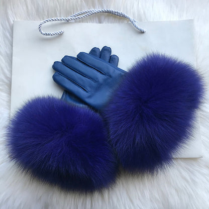 Real Sheepskin Fur Gloves Women's Leather Glove Warm Style Fluffy Fur Oversized 52