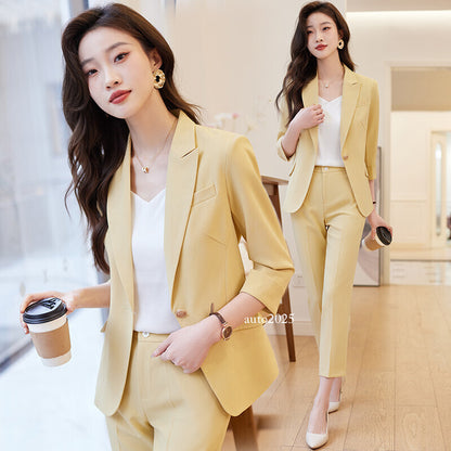 Womens Suits Jacket Pants 3/4 Sleeve Blazer One Button Business Thin Coat Ladies 1