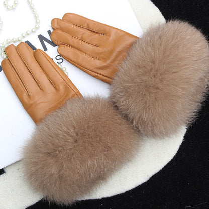 Real Sheepskin Fur Gloves Women's Leather Glove Warm Style Fluffy Fur Oversized 63