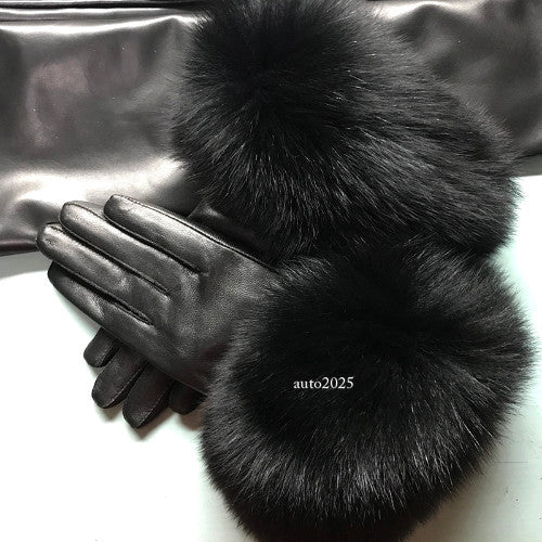 Real Sheepskin Fur Gloves Women's Leather Glove Warm Style Fluffy Fur Oversized 7