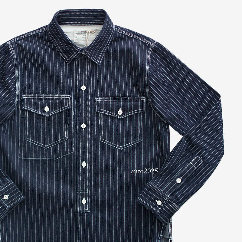 WESTERN SHIRTS Men's Work Shirt Denim Shirt Stripe Shirt Vintage Casual Coat 3