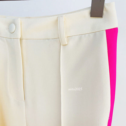 Designer Women Hot Pink Light Beige Blazer Flare Trousers Suit Occident Pants C 3