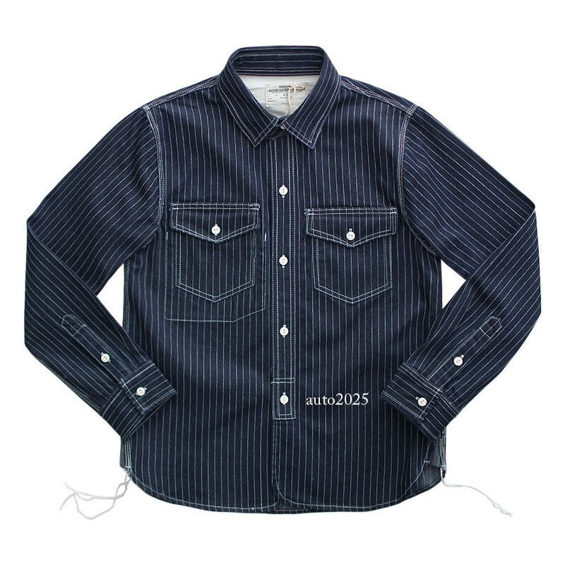 WESTERN SHIRTS Men's Work Shirt Denim Shirt Stripe Shirt Vintage Casual Coat 1