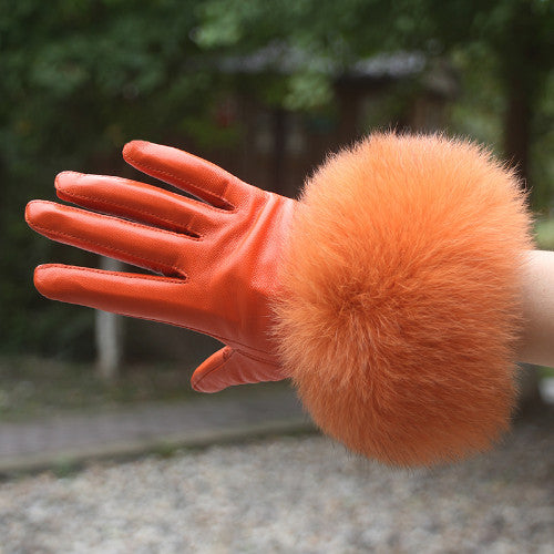 Real Sheepskin Fur Gloves Women's Leather Glove Warm Style Fluffy Fur Oversized 37