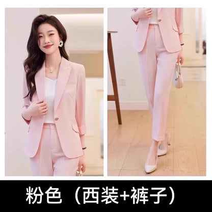 Womens Suits Jacket Pants 3/4 Sleeve Blazer One Button Business Thin Coat Ladies 25
