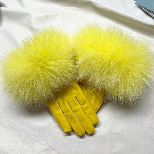 Real Sheepskin Fur Gloves Women's Leather Glove Warm Style Fluffy Fur Oversized 31