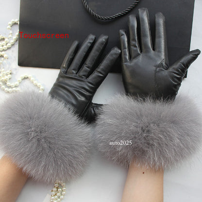 Real Sheepskin Fur Gloves Women's Leather Glove Warm Style Fluffy Fur Oversized 17